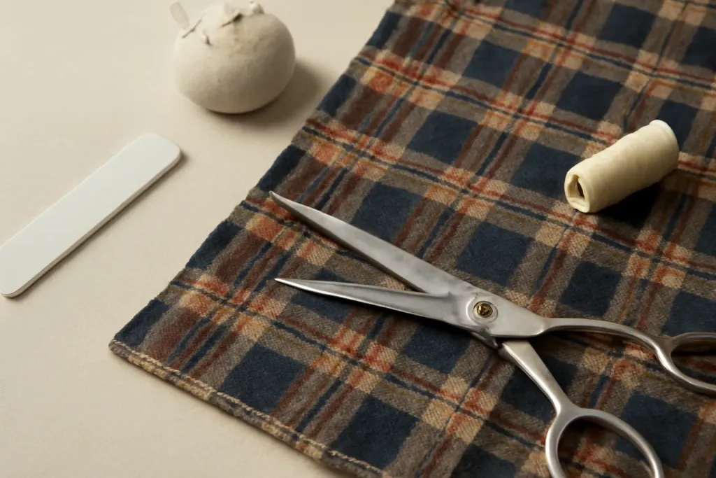 Close-up detail photo related to cutting plaids for seamless matching