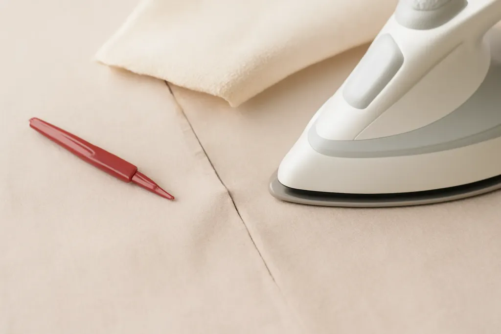 Close-up detail photo related to perfect darts marking sewing and pressing
